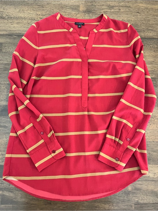 Talbots Tops - Talbots Red and Yellow Striped Pullover Blouse Split Neckline Lightweight Small